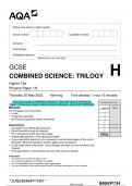 2023 AQA GCSE COMBINED SCIENCE: TRILOGY 8464/P/1H Physics Paper 1H Question Paper & Mark scheme (Merged) June 2023 [VERIFIED]