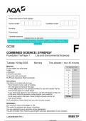 2023 AQA GCSE COMBINED SCIENCE: SYNERGY 8465/1F Foundation Tier Paper 1 Life and Environmental Sciences Question Paper & Mark scheme (Merged) June 2023 [VERIFIED]