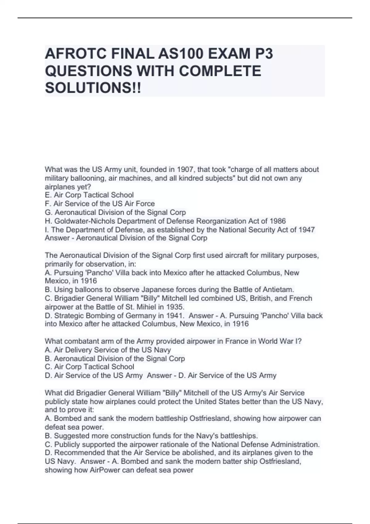 AFROTC FINAL AS100 EXAM P3 QUESTIONS WITH COMPLETE SOLUTIONS!! - AFROTC ...