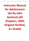 Instructor Manual for Adolescence 16th Edition By John Santrock (All Chapters, 100% Original Verified, A+ Grade)
