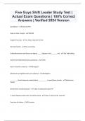 Five Guys Shift Leader Study Test &vert; Actual Exam Questions &vert; 100&percnt; Correct Answers &vert; Verified 2024 Version