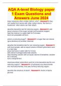 AQA A-level Biology paper 1 Exam Questions and Answers June 2024