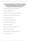 Five Guys Manager Certification Test 2024 &vert; Actual Exam Questions &vert; 100&percnt; Correct Answers &vert; Verified 2024 Version