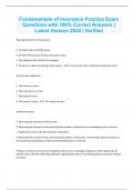 Fundamentals of Insurance Practice Exam Questions with 100&percnt; Correct Answers &vert; Latest Version 2024 &vert; Verified