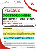 PLS1502 PORTFOLIO MEMO - MAY/JUNE 2024 - SEMESTER 1 - UNISA - DUE DATE :- 21 MAY 2024 - ALL 4 ESSAY MEMOS INCLUDED !!!! (DETAILED ANSWERS WITH FOOTNOTES AND BIBLIOGRAPHY - DISTINCTION GUARANTEED!) 