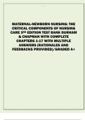 MATERNAL-NEWBORN NURSING: THE CRITICAL COMPONENTS OF NURSING CARE 3RD EDITION TEST BANK DURHAM & CHAPMAN WITH COMPLETE  CHAPTERS 1-17 WITH MULTIPLE  ANSWERS (RATIONALES AND  FEEDBACKS PROVIDED)/GRADED A+