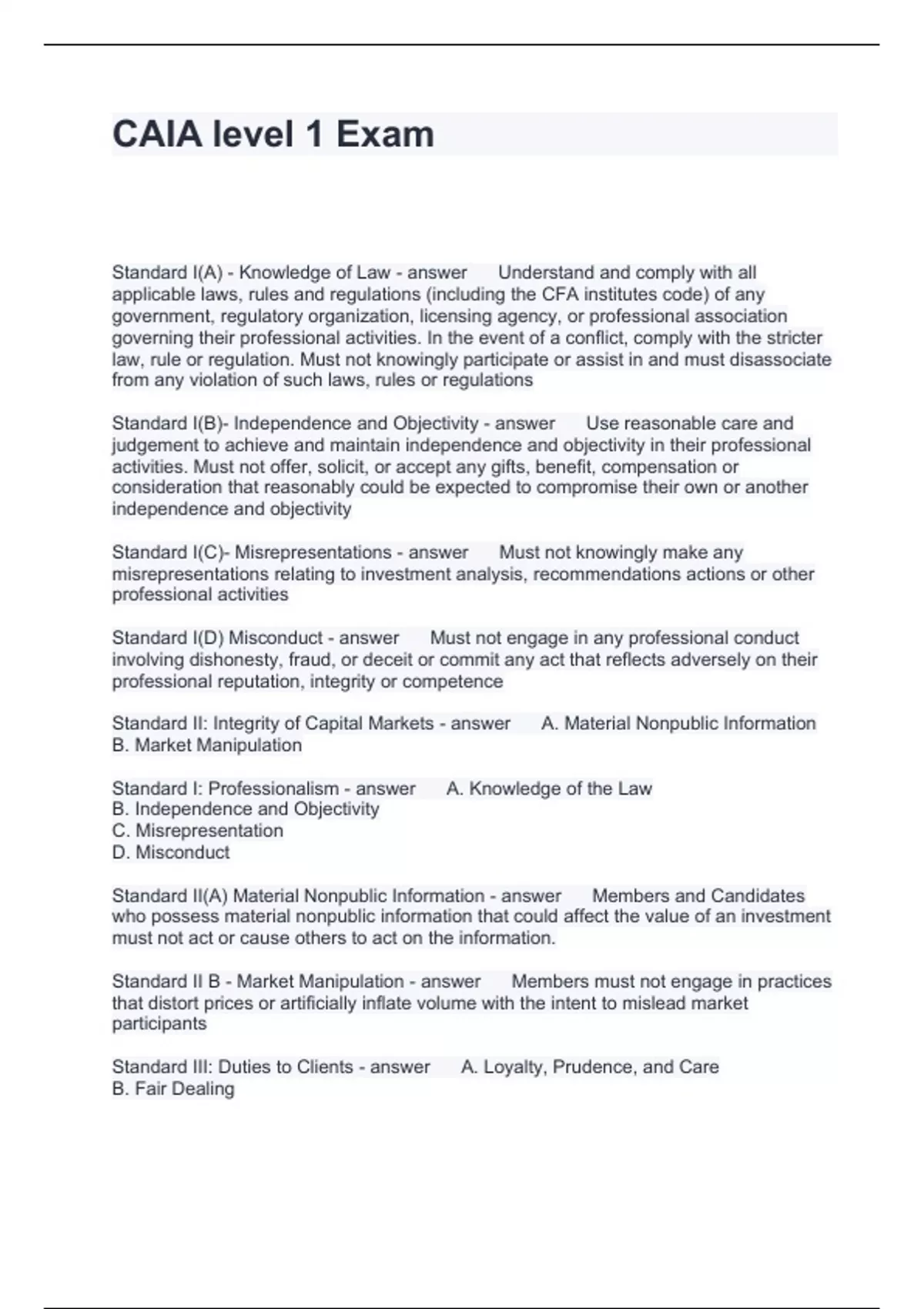 CAIA level 1 Exam Questions with Accurate Answers - CAIA - Chartered ...