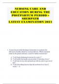NURSING CARE AND EDUCATION DURING THE POSTPARTUM PERIOD – SHERPATH LATEST EXAMINATION 2024