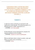 CERTIFIED PARKS AND RECREATION  PROFESSIONAL &lpar;CPRP&rpar; 2024 NEWEST  ACTUAL EXAM 2 VERSIONS &lpar;VERSION A AND  B&rpar; COMPLETE 450 QUESTIONS WITH  DETAILED VERIFIED ANSWERS &sol;ALREADY  GRADED A&plus;