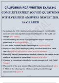 CALIFORNIA RDA WRITTEN EXAM 340 COMPLETE EXPERT SOLVED QUESTIONS WITH VERIFIED ANSWERS NEWEST 2024. A+ GRADED.
