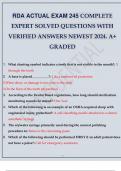RDA ACTUAL EXAM 245 COMPLETE EXPERT SOLVED QUESTIONS WITH VERIFIED ANSWERS NEWEST 2024. A+ GRADED