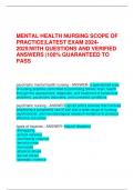 MENTAL HEALTH NURSING SCOPE OF  PRACTICE|LATEST EXAM 2024- 2025|WITH QUESTIONS AND VERIFIED  ANSWERS |100% GUARANTEED TO  PASS