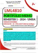 LML4810 PORTFOLIO MEMO - MAY/JUNE 2024 - SEMESTER 1 - UNISA - DUE DATE :- 21 - 27 MAY 2024 (DETAILED ANSWERS WITH FOOTNOTES AND BIBLIOGRAPHY - DISTINCTION GUARANTEED!) 