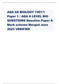 AQA AS BIOLOGY 7401/1 Paper 1 / AQA A LEVEL BIO QUESTIONS Question Paper & Mark scheme Merged June 2023 VERIFIED