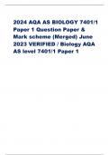 2024 AQA AS BIOLOGY 7401/1 Paper 1 Question Paper & Mark scheme (Merged) June 2023 VERIFIED / Biology AQA AS level 7401/1 Paper 1
