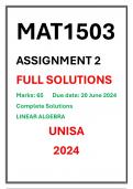 MAT1503 ASSIGNMENT 2 COMPLETE SOLUTIONS UNISA 2024 LNEAR ALGEBRA 