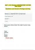 A&P 1 101 Module 2 RESPIRATORY SYSTEM TEST exam  Questions and Answers-Portage Learning 