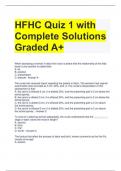HFHC Quiz 1 with Complete Solutions Graded A+