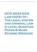 OCR 2023 GCE Law H418/01: The legal system and criminal law A Level Question Paper & Mark Scheme (Merged)