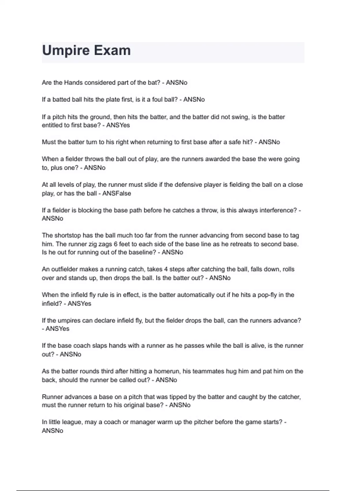 USA Softball Umpire Exam 2024/2025 Questions And Answers With Complete ...