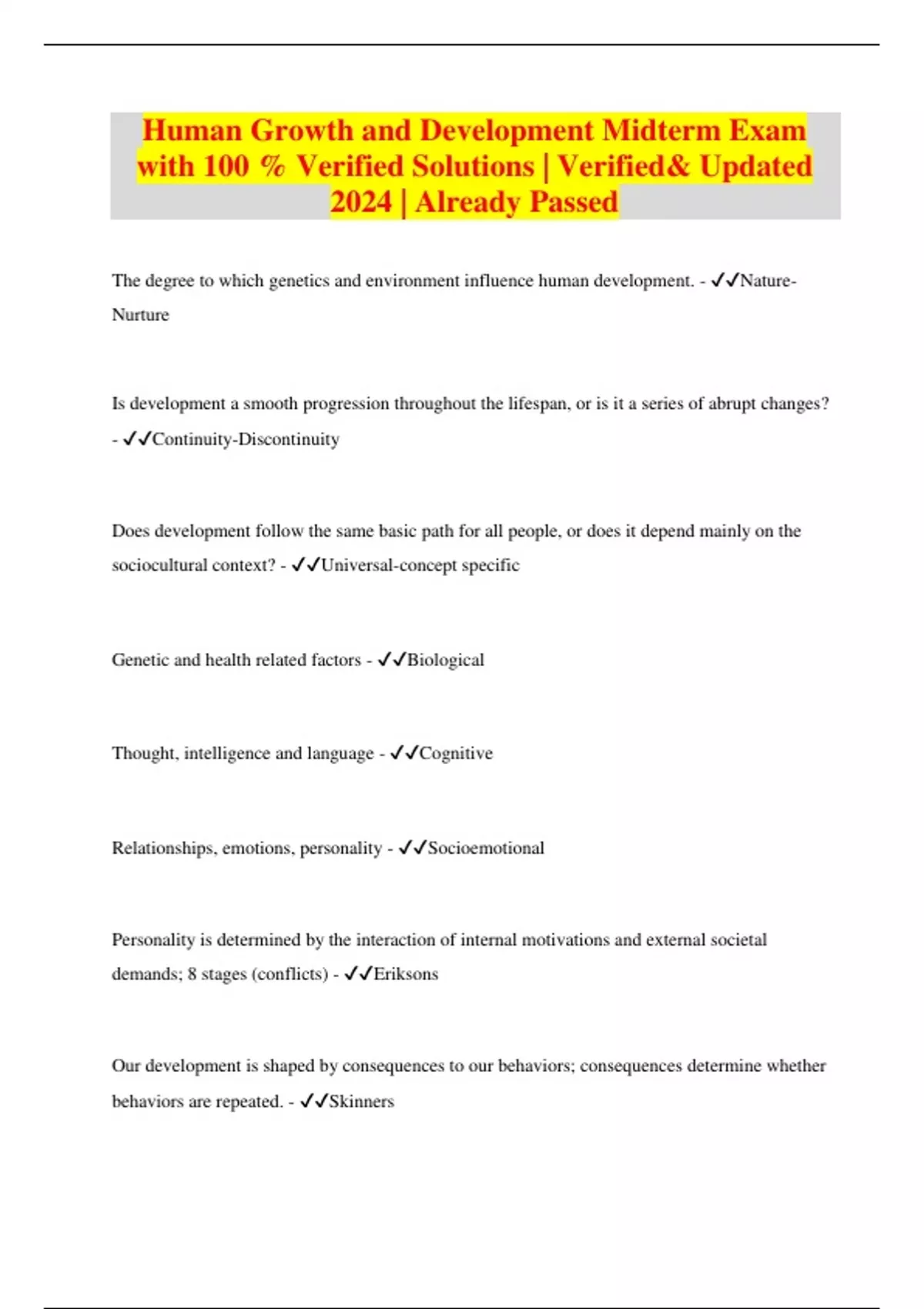 Human Growth and Development Midterm Exam with 100 % Verified Solutions ...