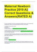 Maternal Newborn Practice 2019 A|| Correct Questions & Answers(RATED A)