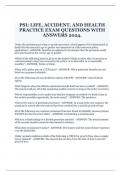 PSI: LIFE, ACCIDENT, AND HEALTH PRACTICE EXAM QUESTIONS WITH ANSWERS 2024.