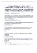 TEXAS GENERAL LINES - LIFE, ACCIDENT AND HEALTH INSURANCE PRACTICE EXAM LATEST QUESTIONS WITH CORRECT DETAILED ANSWERS.
