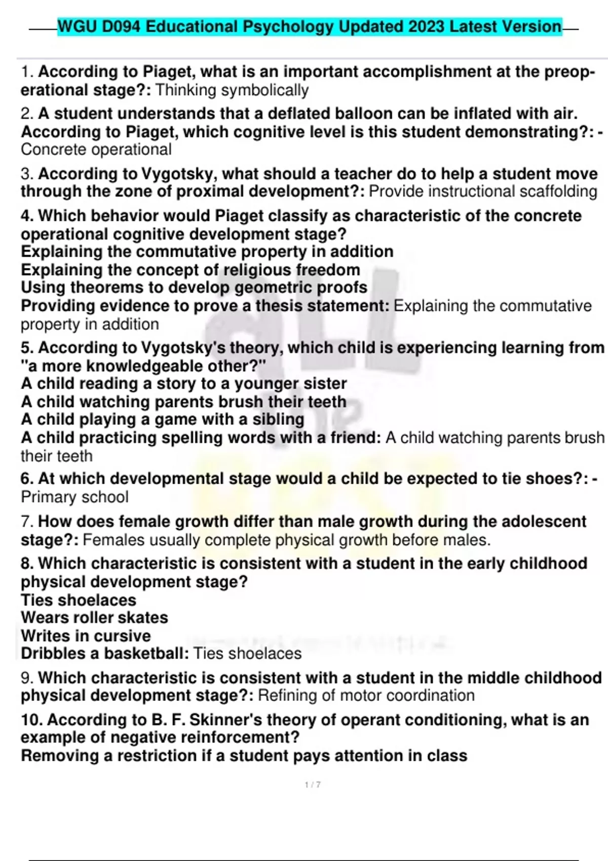 WGU D094 Educational Psychology Updated 2023 Latest Version - WGU D094 ...