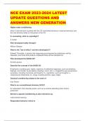 NCE EXAM 2023-2024 LATEST UPDATE QUESTIONS AND ANSWERS NEW GENERATION