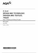 2023 AQA A LEVEL DESIGN AND TECHNOLOGY FASHION AND TEXTILES MARK SCHEME PAPER 2 &lbrack;7562&sol;2&colon; Designing and Making Principles&rsqb;