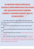 PA MOTOR VEHICLE PHYSICAL DAMAGE APPRAISERS PRACTICE EXAM 200+ QUESTIONS AND ANSWERS