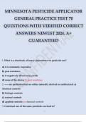 MINNESOTA PESTICIDE APPLICATOR GENERAL PRACTICE TEST 70 QUESTIONS WITH VERIFIED ANSWERS