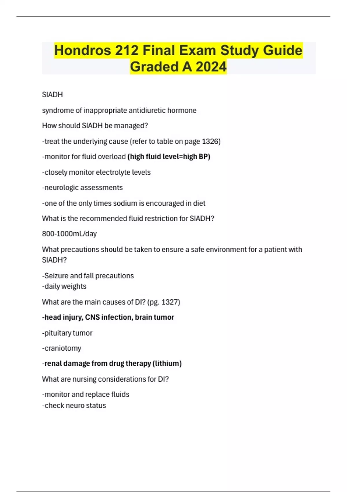 Hondros 212 Final Exam Study Guide Graded A 2024 - Hondros 212 - Stuvia US