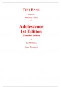 Test Bank for Adolescence 1st Canadian Edition By Ian McMahan, Susan Thompson (All Chapters, 100% Original Verified, A+ Grade) 