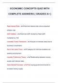 ECONOMIC CONCEPTS QUIZ WITH  COMPLETE ANSWERS { GRADED A+ } 