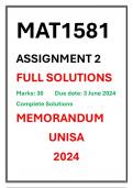 MAT1581 Assignment 2 COMPLETE SOLUTIONS UNISA 2024 ENGENEERING MATHEMATICS
