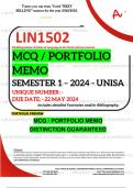 LIN1502 MCQ PORTFOLIO MEMO - MAY/JUNE 2024 - SEMESTER 1 - UNISA - DUE DATE :- 22 MAY 2024 (MCQ ANSWERS / PORTFOLIO MEMO  - DISTINCTION GUARANTEED!)