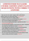 LIMITED FOOD MANAGERS COURSE CERTIFICATION EXAM 140 QUESTIONS WITH ANSWERS