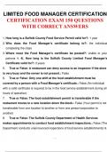 LIMITED FOOD MANAGER CERTIFICATION CERTIFICATION EXAM 150 QUESTIONS WITH ANSWERS 