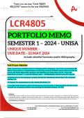 LCR4805 PORTFOLIO MEMO - MAY/JUNE 2024 - SEMESTER 1 - UNISA - DUE DATE :- 22 MAY 2024 (DETAILED ANSWERS WITH FOOTNOTES AND BIBLIOGRAPHY - DISTINCTION GUARANTEED!) 