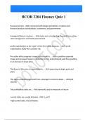 BCOR 2204 Finance Quiz 1 Questions And Answers Latest &vert;Update&vert; Verified Answers 
