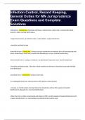 Infection Control, Record Keeping, General Duties for MN Jurisprudence Exam Questions and Complete