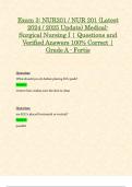 Exam 3: NUR201 / NUR 201 (Latest 2024 / 2025 Update) Medical-Surgical Nursing I | Questions and Verified Answers 100% Correct | Grade A - Fortis
