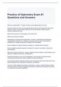 Practice of Optometry Exam #1 Questions and Answers -Graded A