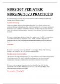 NURS 307 / NURS307 PEDIATRIC NURSING ONLINE PRACTICE B. 2023. QUESTIONS AND ANSWERS WITH RATIONALES.