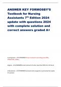 ANSWER KEY FORMOSBY’S Textbook for Nursing Assistants 7th Edition 2024 update with questions 2024 with complete solution and correct answers graded A+