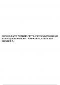 CONSULTANT PHARMACIST LICENSING PROGRAM EXAM QUESTIONS AND ANSWERS LATEST 2024 GRADED A+.