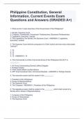 Philippine Constitution, General Information, Current Events Exam Questions and Answers (GRADED A+)