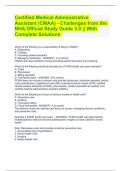 Certified Medical Administrative Assistant (CMAA) - Challenges from the NHA Official Study Guide 3.0 || With Complete Solutions 